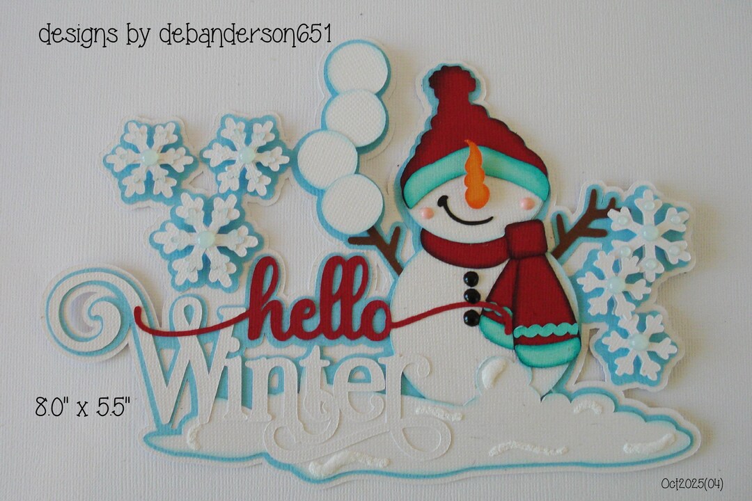 Scrapbook Hello Winter Title Snowman Snowflakes Die Cut A Premade Paper ...