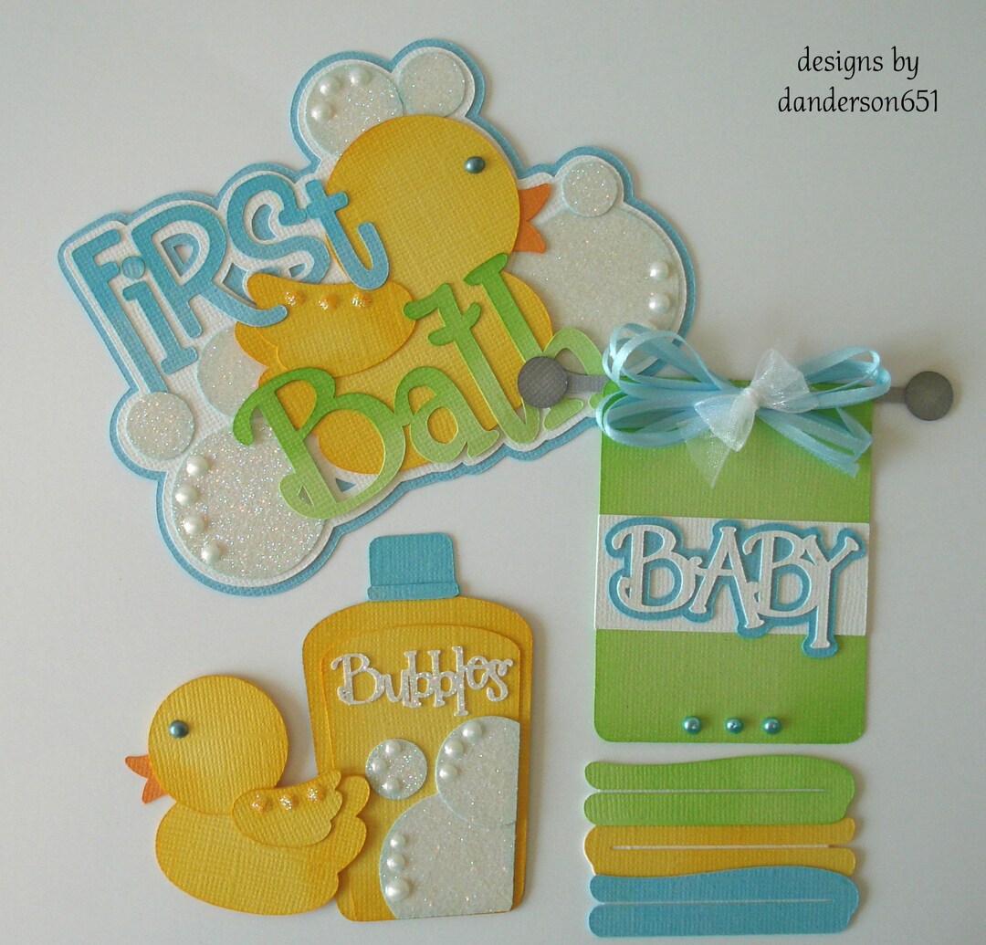 Baby Boy Bath Duck Bubbles Premade Paper Piecing Die Cuts for Scrapbooks Cards Borders