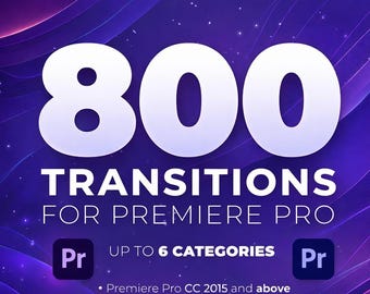 Premiere Proトランジション 800種類以上のシームレスエフェクトパック | ビデオ編集プリセット デジタルダウンロード | グリッチズームモーション