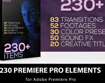 Premiere Pro Templates Pack 230+ Video Assets | 83 Transitions, Color Presets, Sound FX, Titles & Footage Editing Toolkit