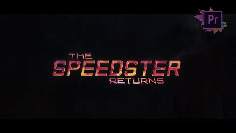 May include: The words "THE SPEEDSTER RETURNS" in a stylized, gradient font, transitioning from red to yellow, are centered on a black background. A purple and pink "Pr" logo is in the upper right corner.