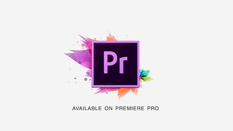 May include: A graphic featuring the Premiere Pro logo, a purple square with "Pr" in white, set against a colorful abstract background. The text "AVAILABLE ON PREMIERE PRO" is below the logo.