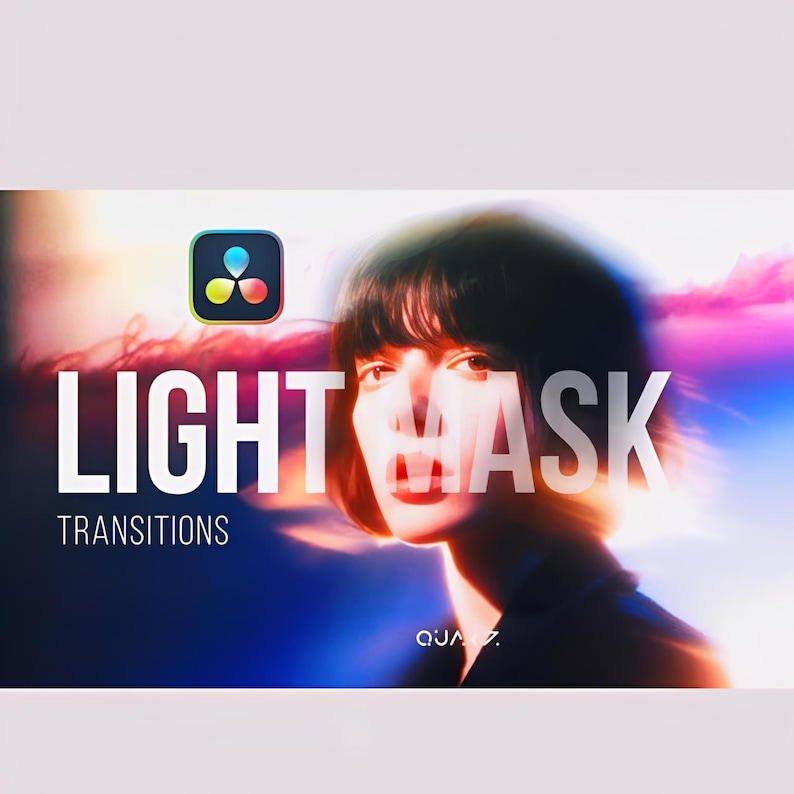May include: Image featuring a woman's face with the words "LIGHT MASK" in large white letters. Below, the word "TRANSITIONS" is written. A colorful logo is in the upper left corner. The background has a blurred, colorful gradient.