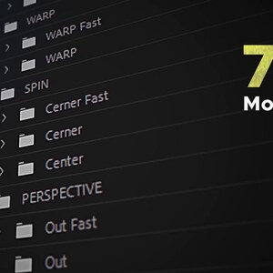 May include: A dark screen showing a list of options, including WARP, SPIN, and PERSPECTIVE. The text "700 Motion text" is in the upper right corner. The interface has a modern, digital design.