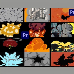 Explosion Transitions for Premiere Pro, Cartoon Blast FX Pack, Smoke Fire Burst Effects, Comic Impact Overlays 4K