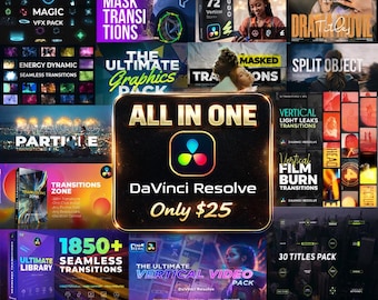 DaVinci Resolve Ultimate Effects Bundle, All-in-One Video Editing Pack with Transitions Titles Overlays VFX