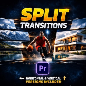 Transiciones divididas para Premiere Pro, paquete de transiciones de vídeo sin fisuras, preajustes verticales y horizontales