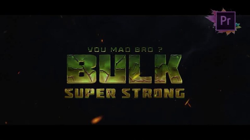 May include: A graphic design with the text "YOU MAD BRO? BULK SUPER STRONG" in a bold, textured font. The word "BULK" is in green and gold, with a cracked effect. The background is dark with sparks.