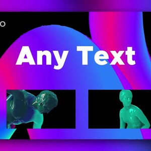 May include: A digital art graphic with the Envato logo. The image features the text "Any Text" in white, with two figures in green and blue. The background has a gradient of pink, purple, and blue.