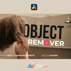 Könnte beinhalten: Werbung für die Software "Object Remover". Die Worte "OBJECT REMOVER" sind in großen, fetten, schwarzen Buchstaben dargestellt. Darunter steht in kleinerem Text "REMOVE LOGO OR UNWANTED OBJECTS" und "BUILT-IN TRACKER". Ein farbenfrohes Logo befindet sich oben links.
