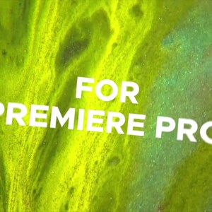 May include: An abstract background with a swirling pattern of green and yellow hues. White text reads "FOR PREMIERE PRO", suggesting a promotional image for video editing software. The design has a textured, fluid appearance.