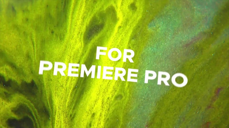 May include: An abstract background with a swirling pattern of green and yellow hues. White text reads "FOR PREMIERE PRO", suggesting a promotional image for video editing software. The design has a textured, fluid appearance.