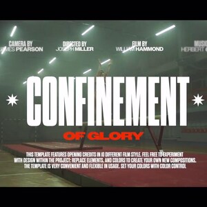 May include: A dimly lit gymnasium with the text "CONFINEMENT OF GLORY" in large white letters. The image includes text indicating the film's credits, with a gymnastics apparatus in the foreground.
