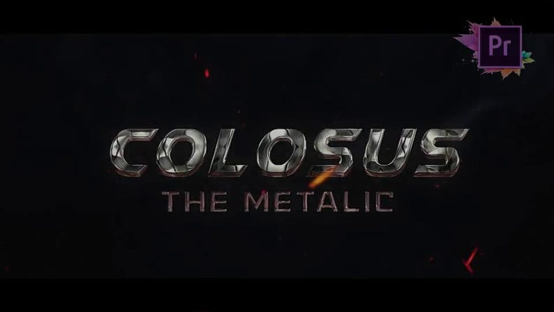 May include: A dark background with the word "COLOSUS" in a metallic, chrome-like font. Below, the text "THE METALLIC" is displayed. The upper right corner features a purple and pink "Pr" logo.