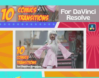 Transitions vidéo DaVinci Resolve Comic, paramètres prédéfinis modifiables de style bande dessinée (téléchargement numérique)