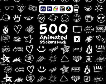 500 Hand-Drawn Animated Doodle Stickers | Video Overlays