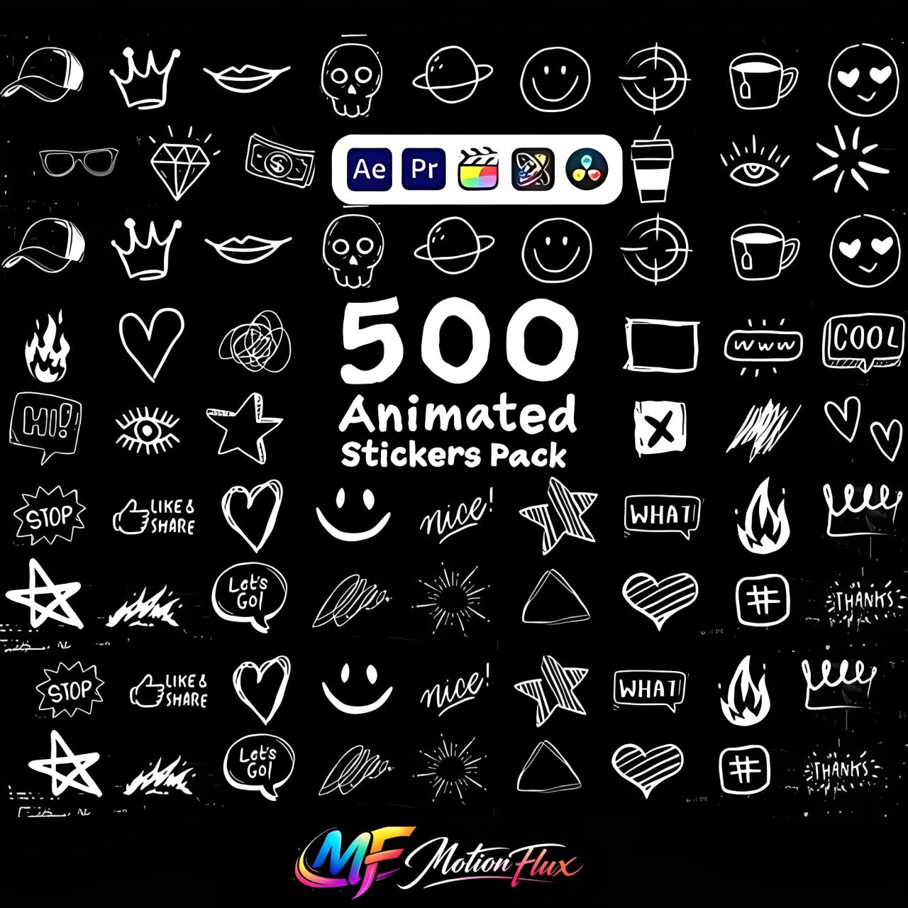 500 Hand-drawn Animated Doodle Stickers | Video Overlays - Etsy