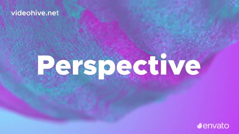 May include: An abstract digital artwork featuring a gradient of purple and teal hues. The word "Perspective" is written in a large, white, sans-serif font. The image has a blurred, textured appearance, with the videohive.net and envato logos.
