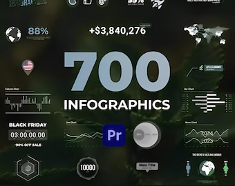 700 Animated Infographics Templates for Premiere Pro | Animated Data Visualizations Charts Maps Stats Video Graphics Pack