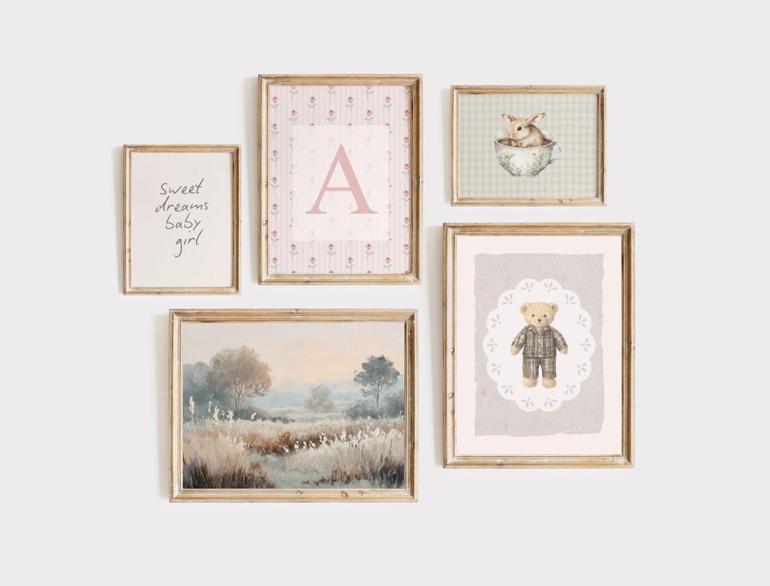 Cottagecore Nursery Prints - Pink & Sage Green Wall Art (set of 30 ...