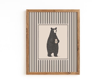 Arte de parede engraçada com urso bebendo cerveja, arte de parede com Newcastle Brown Ale, pôster de urso bebendo caneca de cerveja, pôster de animal de pub, decoração de bar divertida