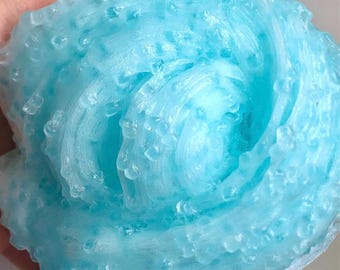 Slime Havaiano Azul Perfumado Crocante, com Bolinhas de Gelo, Super Crocante e Borbulhante