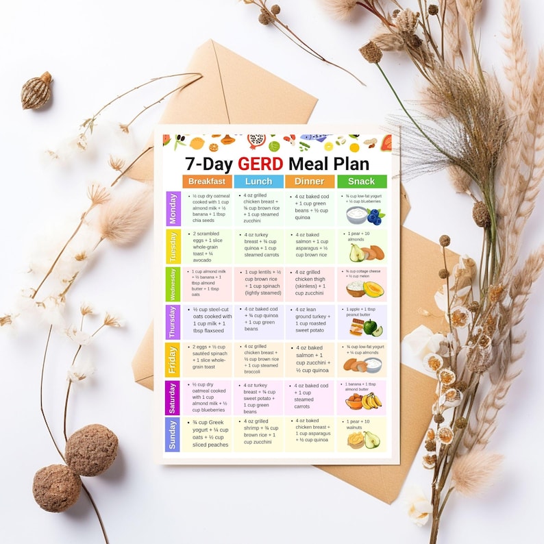 Gerd Menu Plan Example 7 Day GERD Meal Plan Printable PDF, GERD Food List and Grocery List ...