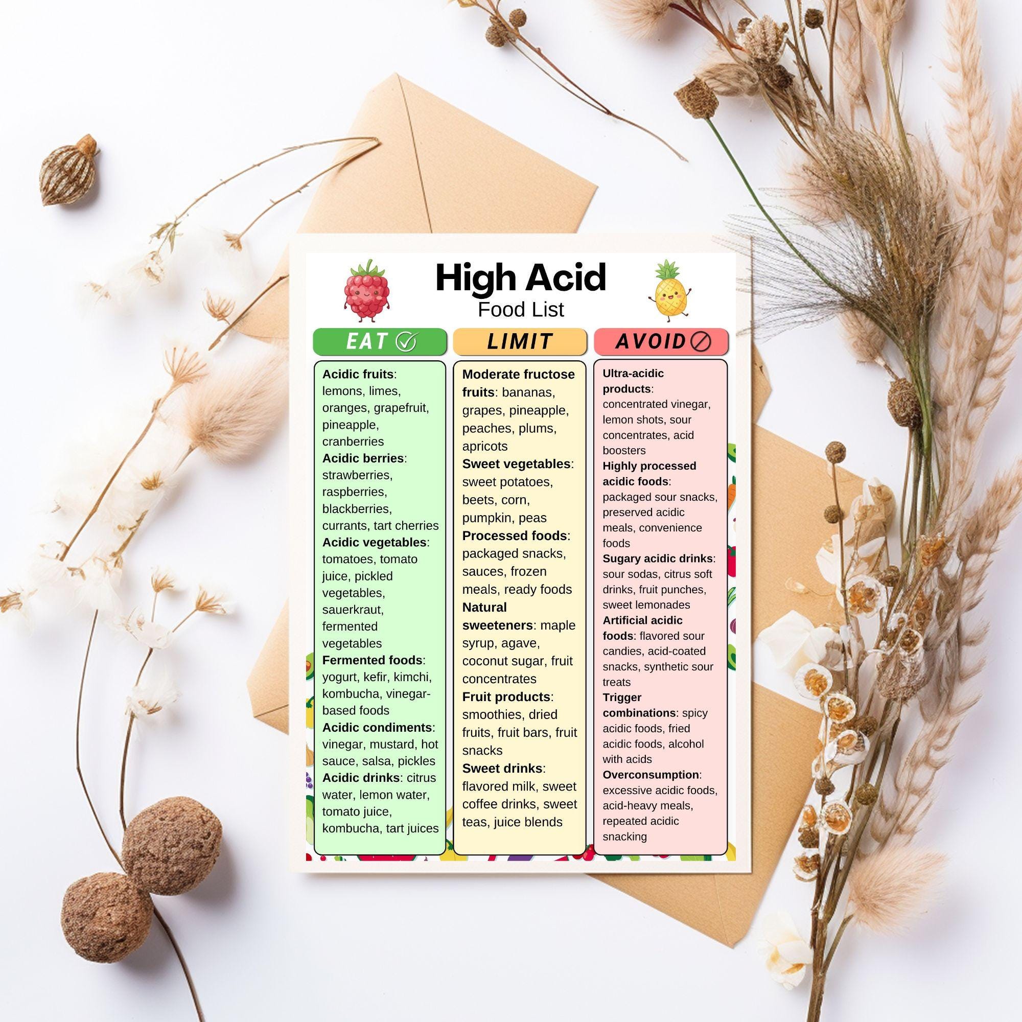 High Acid Food List Printable PDF, Acidic Foods List, Acidic Food Chart ...