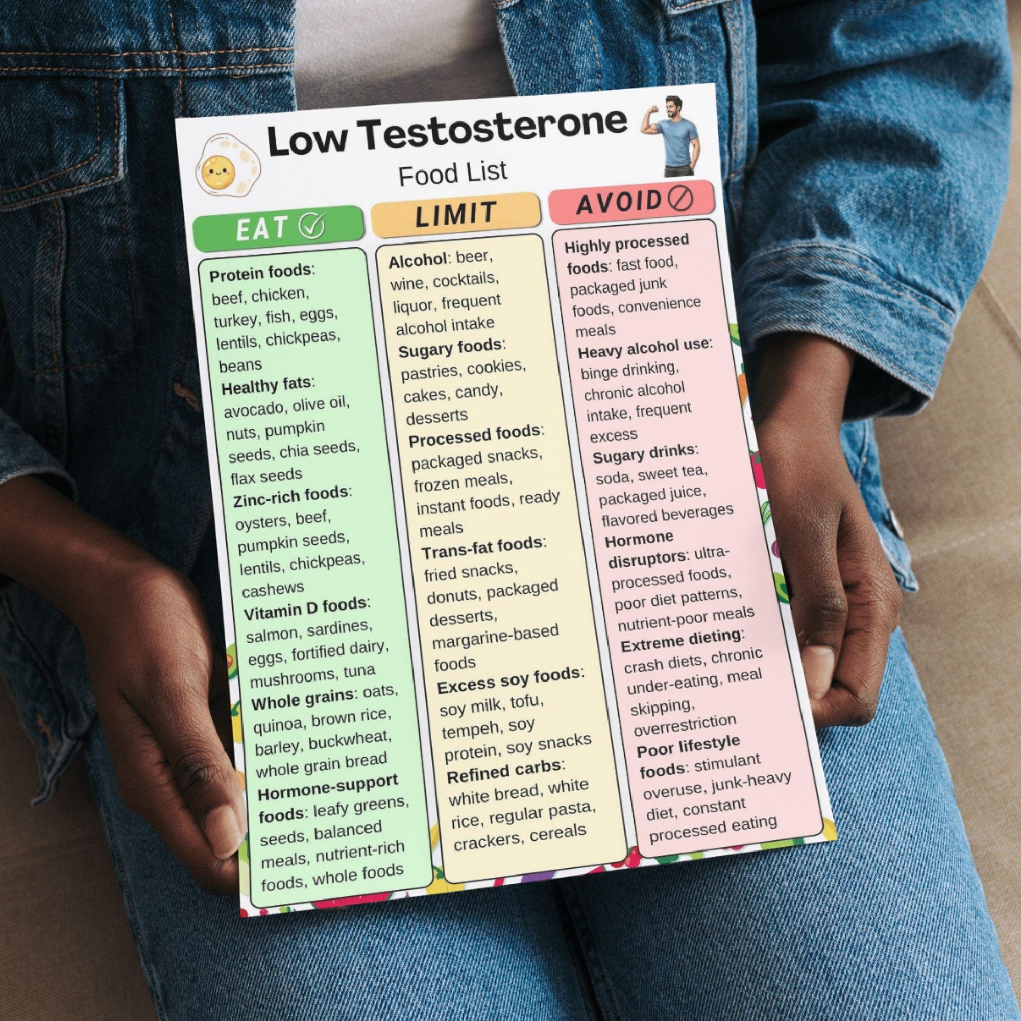 Low Testosterone Food List Printable, Testosterone Food Chart Poster ...