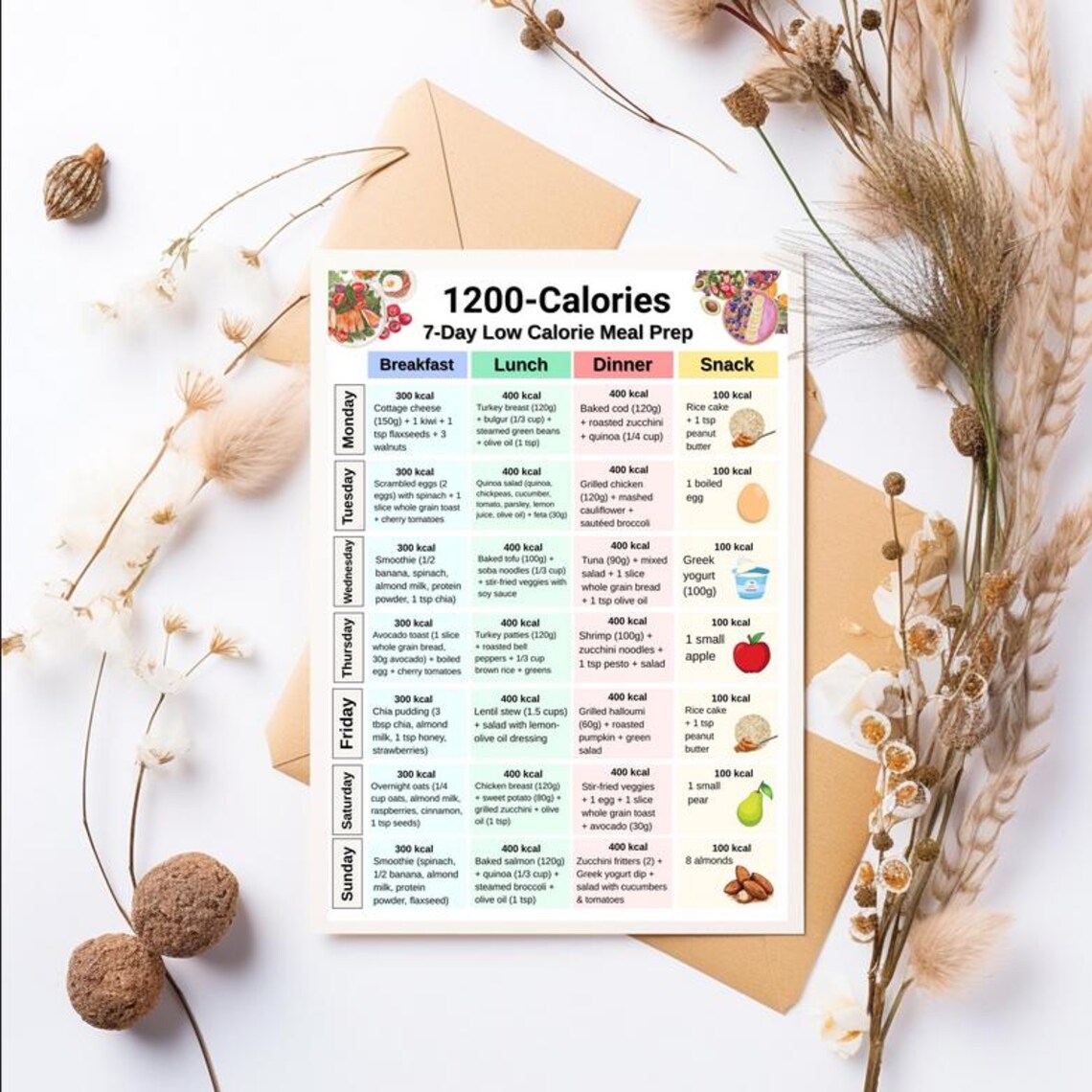 1200 Calorie Meal Plan, 7 Day Low Calorie Recipes, Low Calorie Meal ...