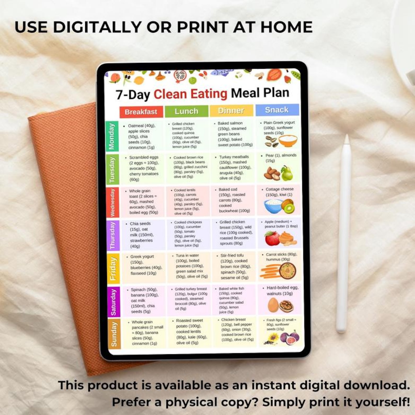 Clean Eating Meal Plan, Whole Food Meal Prep PDF, Real Unprocessed Food ...