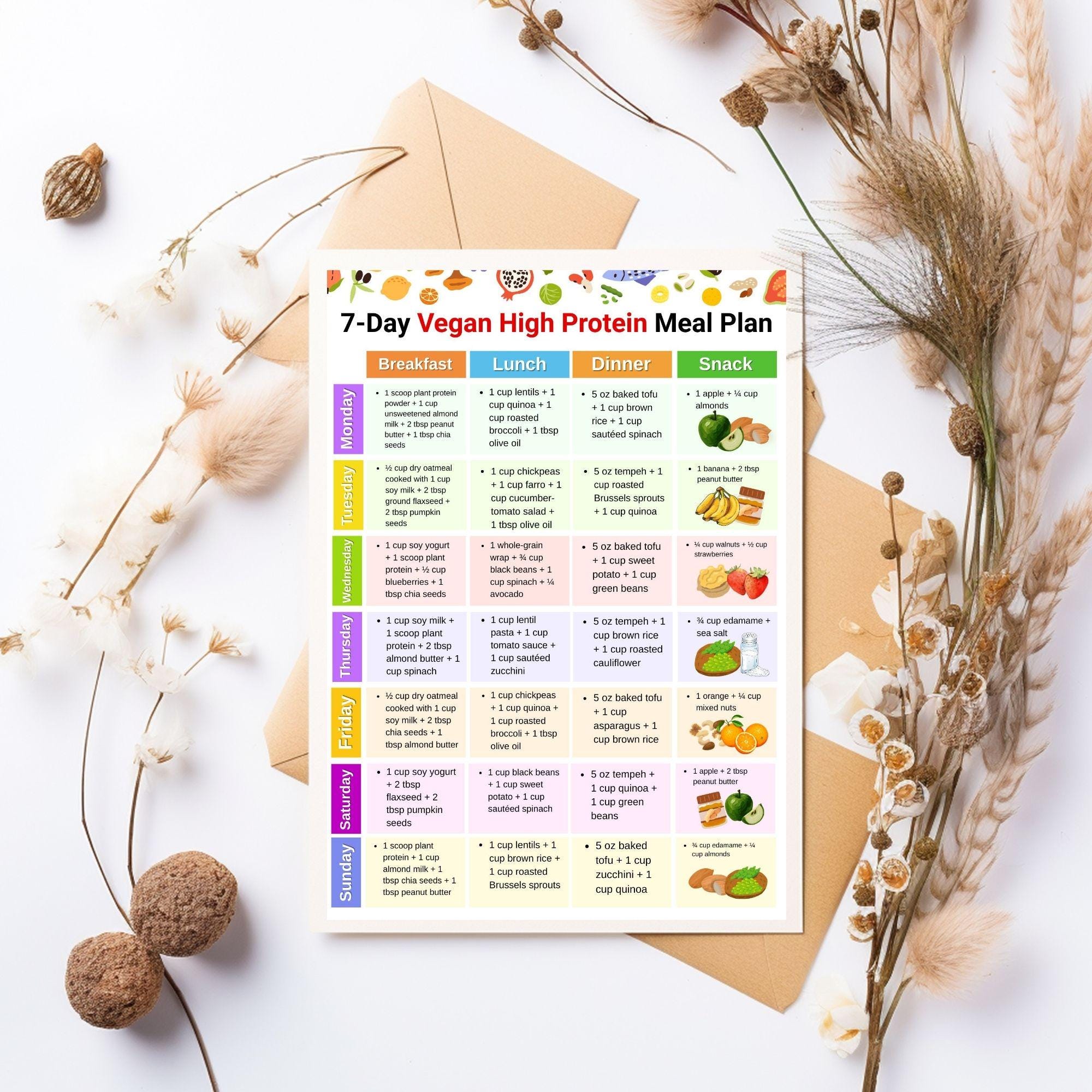 Vegan High Protein Meal Plan Printable PDF, 7 Day Plant Based High ...