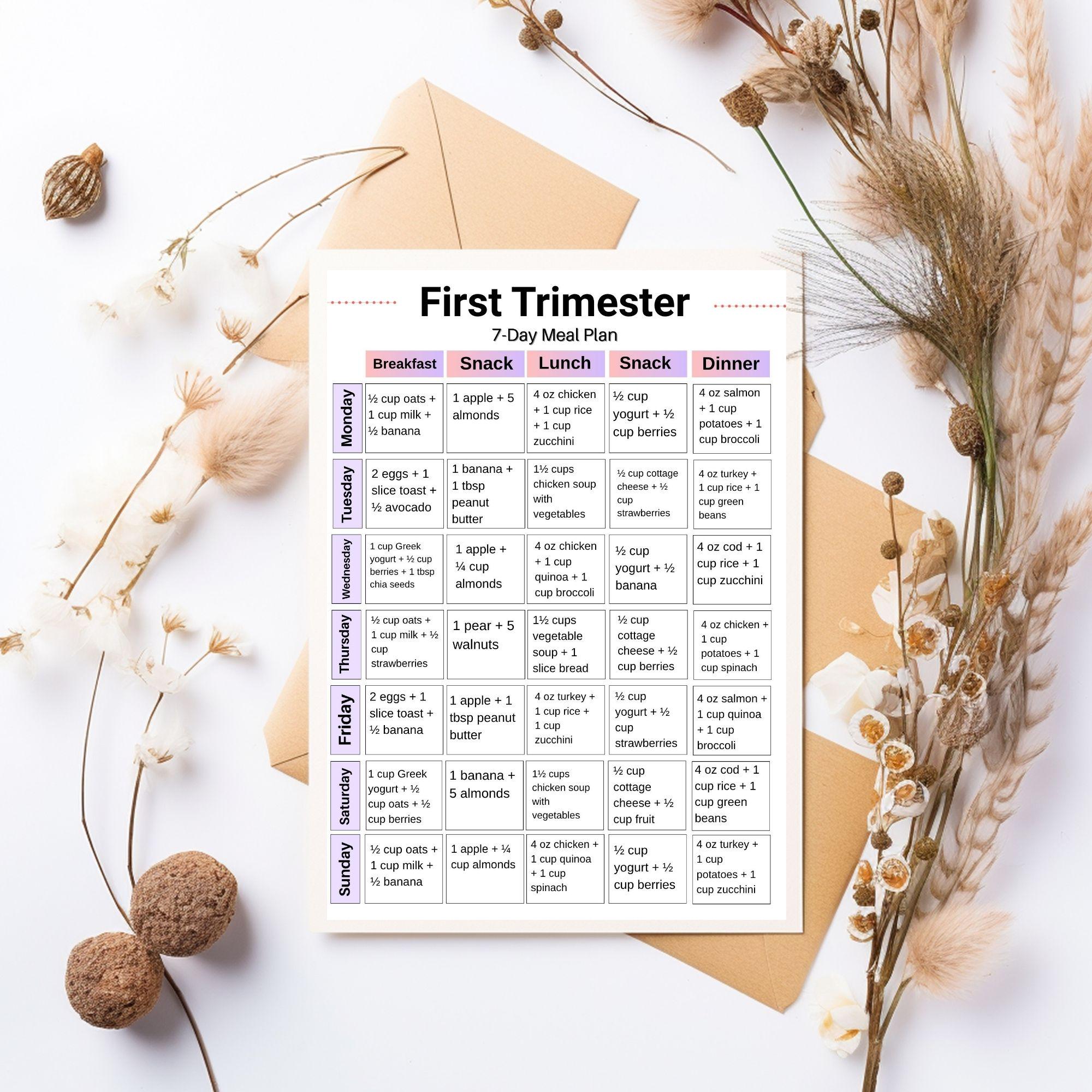 First Trimester Meal Plan Printable, Pregnancy Food Chart 7 Day ...