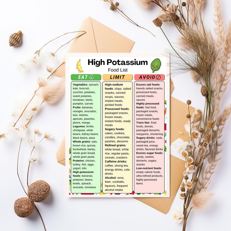 High Potassium Food List Printable PDF, Potassium Rich Foods List ...
