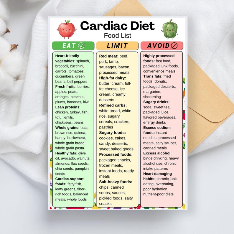 Cardiac Diet Food List Printable, Heart Friendly Foods Chart Poster ...