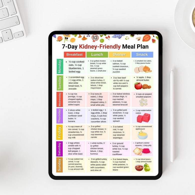 Kidney Friendly Meal Ideas Food List PDF, Renal Diet Food List, Weekly ...