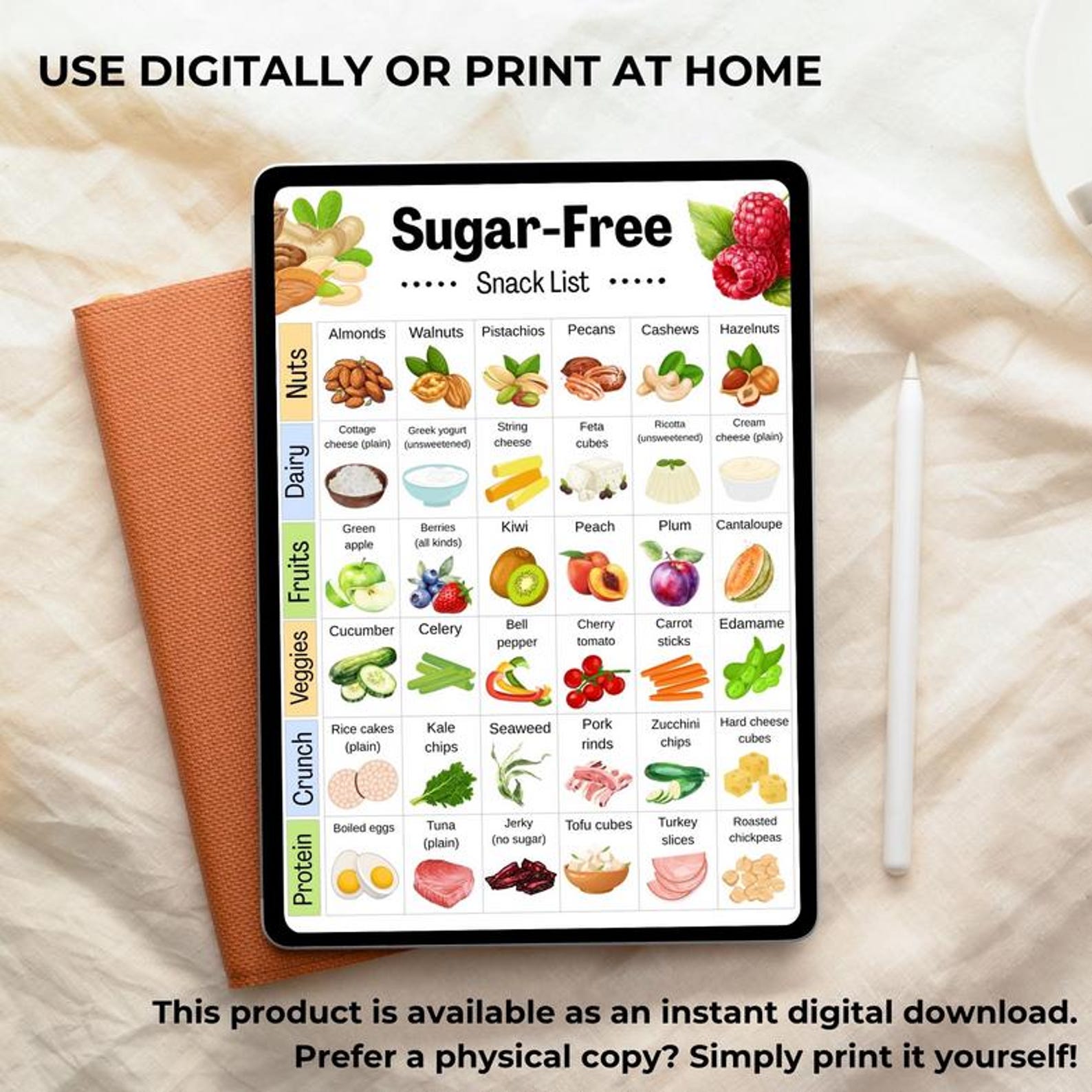Snack List Fillable Sugar Free Snack List, Low Sugar Snack Ideas List, Sugar Free Food List ...