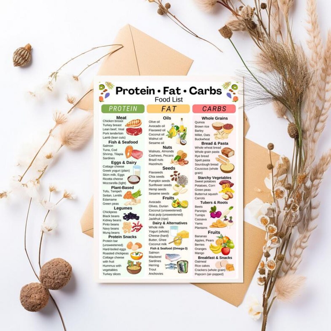 Protein Fat Carbs Food List - Macronutrients Food Chart, High Protein ...