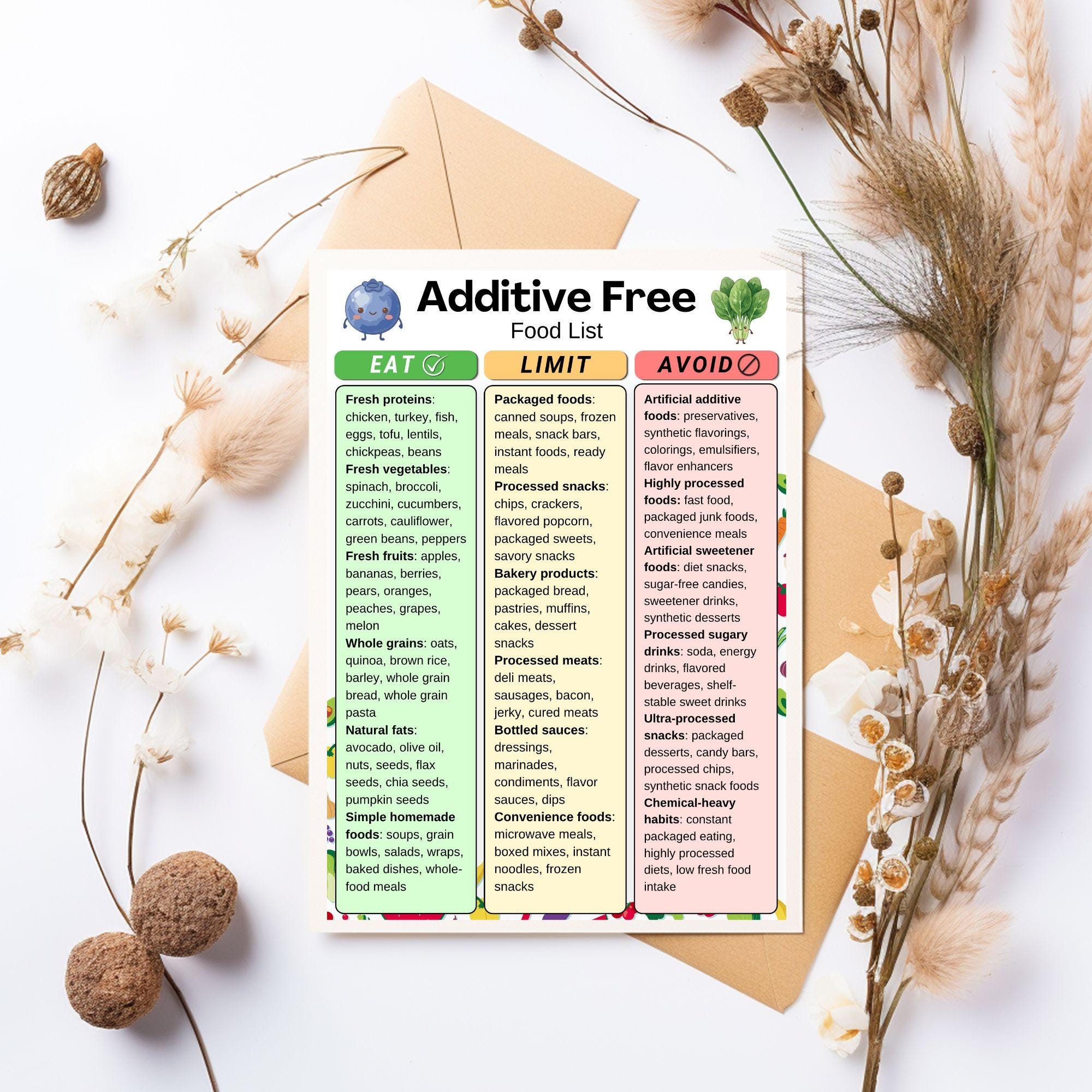 Additive Free Food List Printable, Additive Free Foods Chart, Clean ...