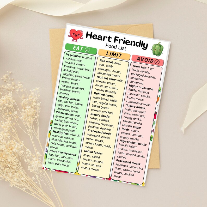 Heart Friendly Food Chart Printable PDF, Heart Foods List, Cholesterol ...