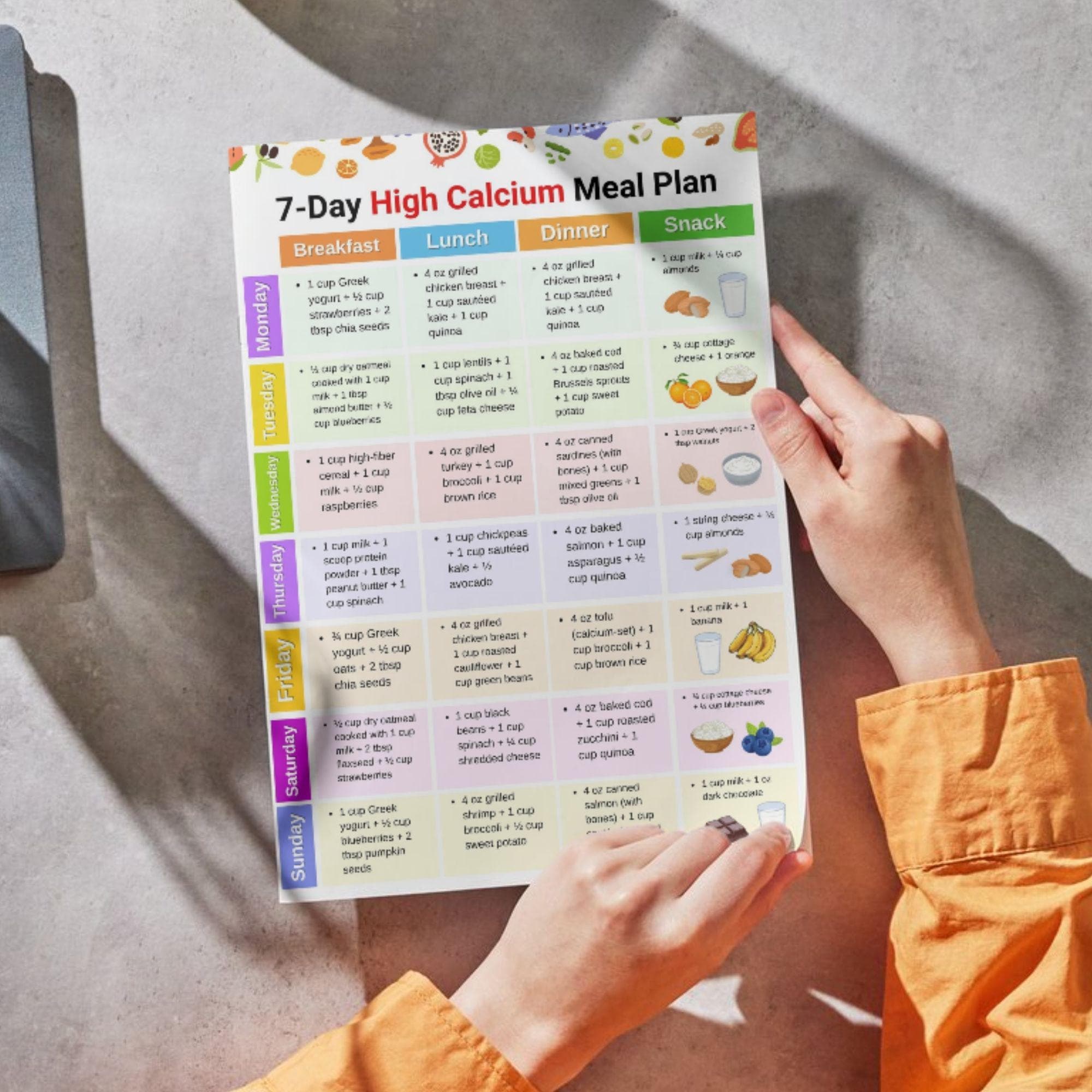 7 Day High Calcium Meal Plan Printable, Calcium Rich Weekly Menu With ...