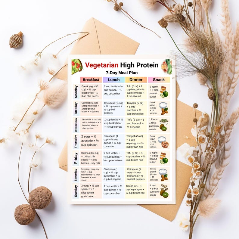 7 Day Vegetarian High Protein Meal Plan Printable, High Protein ...