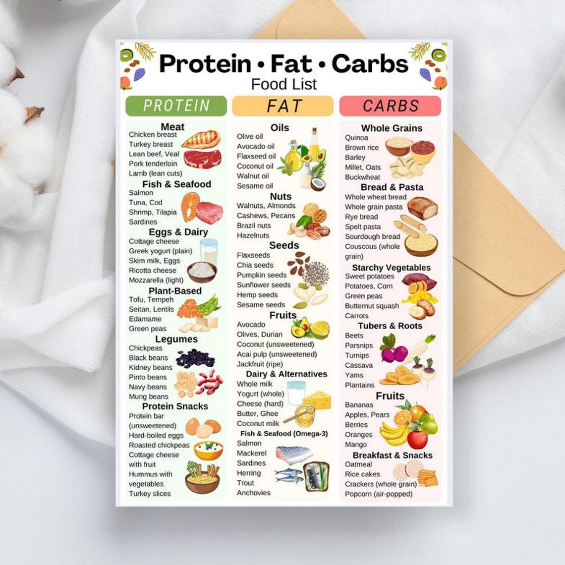 Protein Fat Carbs Food List - Macronutrients Food Chart, High Protein ...