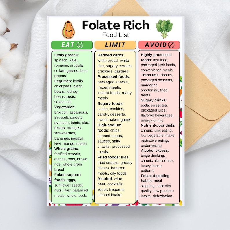 Folate Rich Food List Printable, High Folate Foods PDF, Folate Food ...