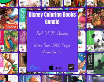 Paquete para colorear Ultimate Disney World Stories: 25 libros mágicos en PDF, misterio para colorear por números, descarga digital instantánea, regalo artístico relajante
