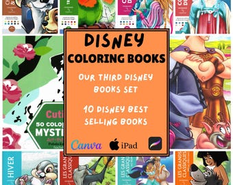 Juego de 10 libros para colorear de Disney, páginas para colorear por números, Mystery Coloring, páginas para colorear digitales, descarga instantánea en PDF.