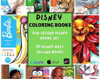 Paquete de 10 libros para colorear de Disney, páginas para colorear digitales, 10 libros en PDF, páginas para colorear por números, colorear relajante en iPad.