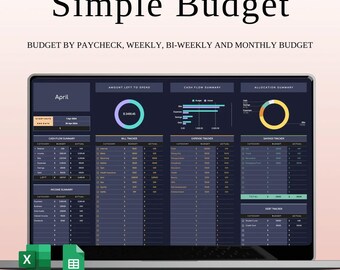Planificador de presupuesto mensual con tema oscuro / Hojas de cálculo de Google y Excel