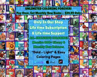 800+ Digital Coloring Books Bundle, One-Time Lifetime Subscription, Monthly New Books Added, 40,000+ Pages, Adult & Kids, Instant Access