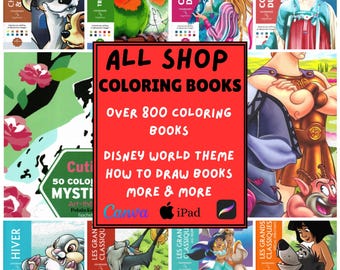 Libros para colorear de la tienda, +800 libros, Libros para colorear de Disney, Páginas para colorear por números, Cómo dibujar, Descarga instantánea, Colorear para niños y adultos